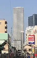 View of a tall, slender, gray structure