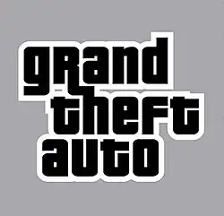 Video game logo, in black on light grey