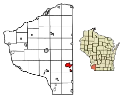 Location of Platteville in Grant County, Wisconsin.