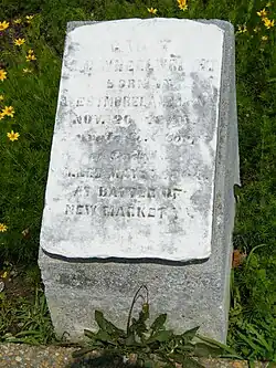 The grave of Joseph Christopher Wheelwright at the New Market Battlefield State Historical Park