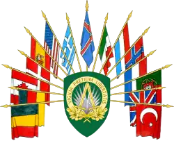 Flags are the supporters in the arms of Supreme Headquarters Allied Powers Europe