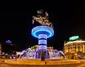 Warrior on Horseback statue by night