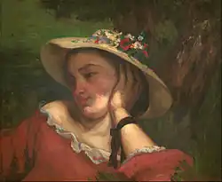 Gustave Courbet, 1857, Young Ladies on the bank of the Seine, detail of a painting (Woman with Flowers on Her Hat), National Gallery in Prague