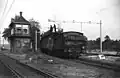 NS 7103 during the electrification of the shunting yard in Susteren (1948)