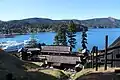 Panorama view of ancient Hakone Barrier area and Lake Ashi