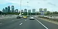 Highway 401 looking east between Avenue Road and Yonge Street; the North York skyline is visible in the distance.
