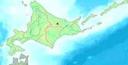 Location of Rubeshibe in Hokkaido (Okhotsk Subprefecture)