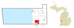 Location within Ottawa County (red) and a portion of the administered CDP of Beechwood (pink)