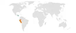 Map indicating locations of Honduras and Peru