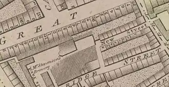 Close-up of the same map, showing the immediate vicinity of the brewery