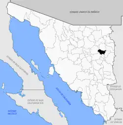 Location of the municipality in Sonora