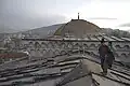 On the roof that was being re-leaded during restoration