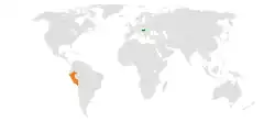 Map indicating locations of Hungary and Peru