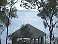 A recreation shelter overlooking the lake