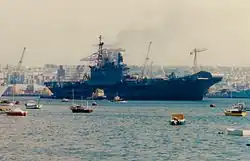 Viraat departs Devonport on her delivery voyage to India.