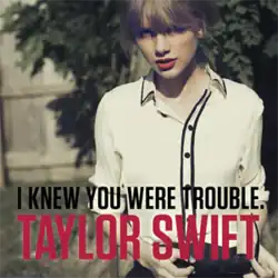 A photo of Swift in a white collar shirt holding her sunglasses while staring upwards, displaying the song title and her name