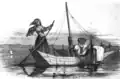 Sketch of Sindhi fisherman catching "Palla" fish.
