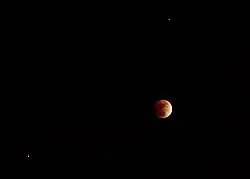 Eclipse observed from West Hartford, Connecticut, at 3:17 UTC. Lunar north is near top-left.