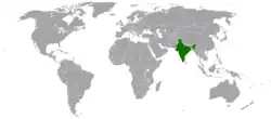 Map indicating locations of India and Saint Vincent and the Grenadines
