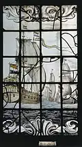 Glass 4 (detail) showing the herring fleet