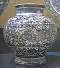 Jar with reserved decoration on a dark cobalt ground, c. 1480