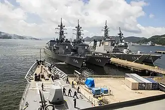 JS Akebono, Ariake, Kongō and Akizuki at Tategami Pier