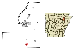 Location of Tupelo in Jackson County, Arkansas.
