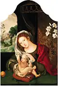 Other version with orange in the foreground and a version of Flight into Egypt in the background.