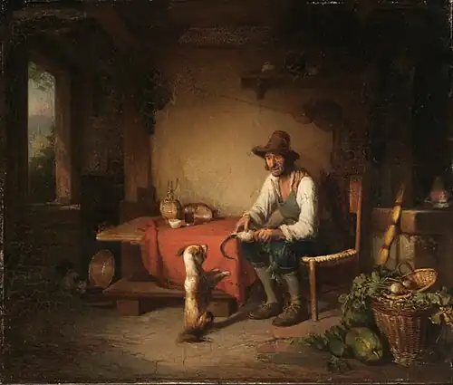 Italian Farmer Playing with His Dog