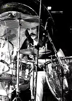 Bonham performing with Led Zeppelin in 1975 at Earl's Court, London
