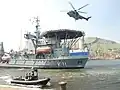 A helicopter coming into NSS Felinto Perry’s helipad on 4 April 2016.