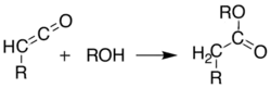 Addition reaction of an enol and a ketene, yielding ester