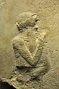 Detail of a limestone votive monument from Sippar, Iraq, dating to c. 1792&nbsp;– c. 1750 BC showing King Hammurabi raising his right arm in worship, now held in the British Museum