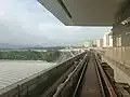 The Putrajaya Line train is entering the Kwasa Damansara station