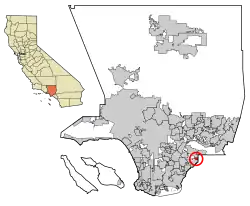 Location of East Whittier in Los Angeles County, California.