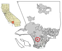 Location of West Athens in Los Angeles County, California