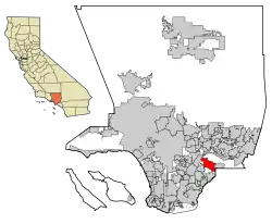 Location of Whittier in Los Angeles County, California