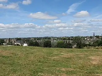 View of Lassay-les-Châteaux. The medieval castle is visible on the left.