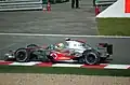 Hamilton driving the MP4-22 at the Belgian Grand Prix.