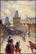 Attack of Hussite Praguers, unknown year (likely part of a series on the Hussite Wars)