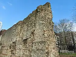 A section of London's surviving city wall in Tower Hill, Tower Hamlets.