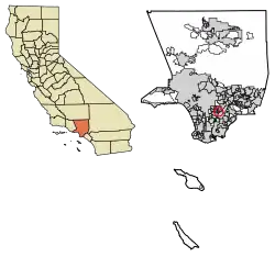 Location of Bell Gardens in Los Angeles County, California.