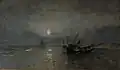 Stranded boats at night
