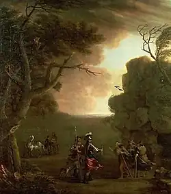 John Wootton's 1750 Macbeth and Banquo meeting the Weird Sisters.[89]