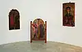 Icon of St Paraskevi carrying her own head, and two Vema doors with a representation of the Annunciation