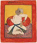 Maharaja Sital Dev of Mankot in Devotion, Ink, opaque watercolor, and silver on paper (c. 1690).