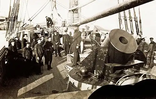 Six of these mortar schooners armed with the 13-inch (330&nbsp;mm) seacoast mortar supported the Union attack with indirect fire from an anchorage near Prophet's Island, downriver from Port Hudson. (U.S. Army Military History Institute.)