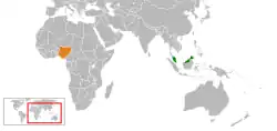 Map indicating locations of Malaysia and Nigeria