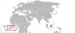 Map indicating locations of Malaysia and Poland