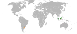 Map indicating locations of Malaysia and Uruguay